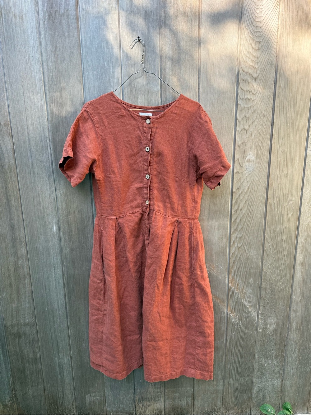 OffOn Rust Button-Front Linen Dress